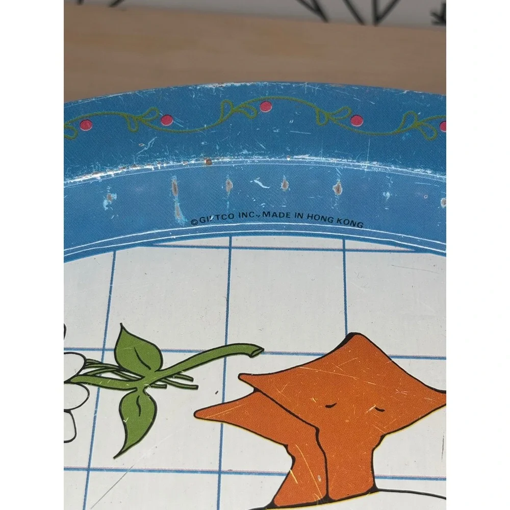 Vtg Giftco Inc Round Metal Serving Tray Country Goose Floral Sun Hat Blue 13